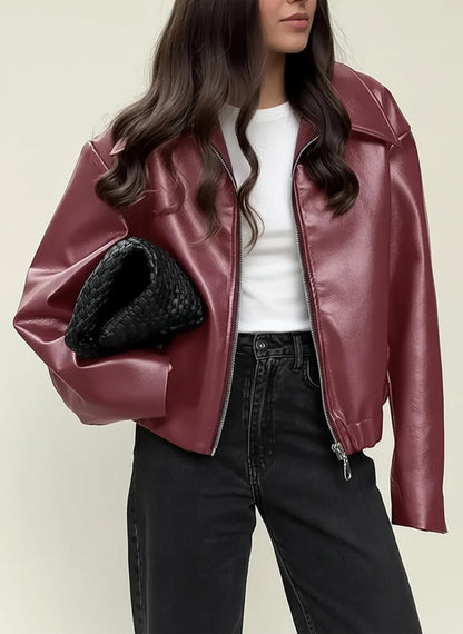 Cropped Jacket with Collar for in Burgundy - image 6