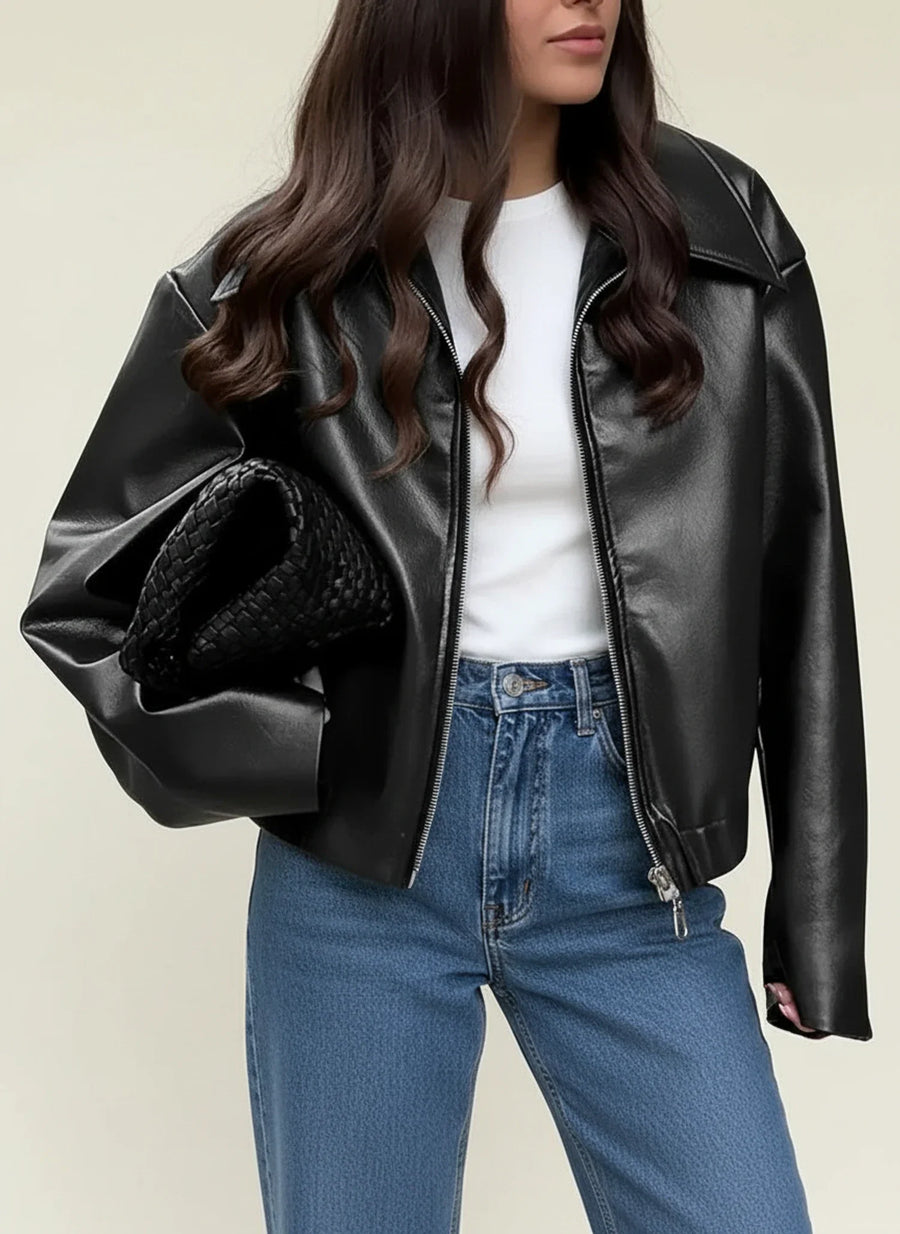 Luvrefashion | Cropped Jacket with Collar for in Burgundy - detail view