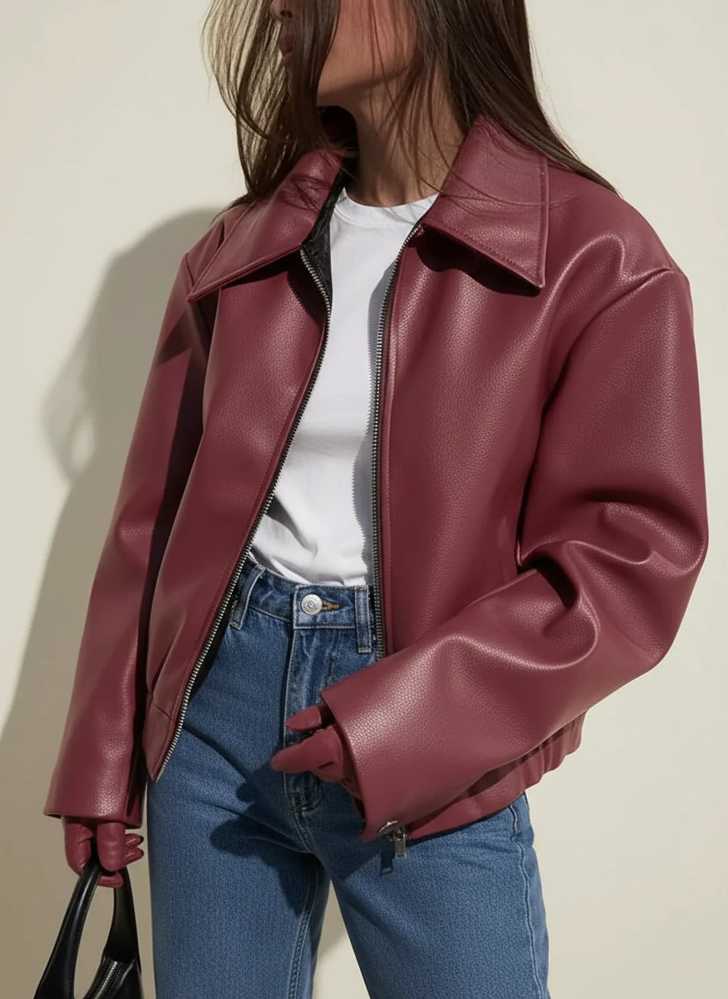 Cropped Jacket with Collar for in Burgundy - image 8