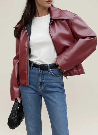 Cropped Jacket with Collar for in Burgundy - image 7