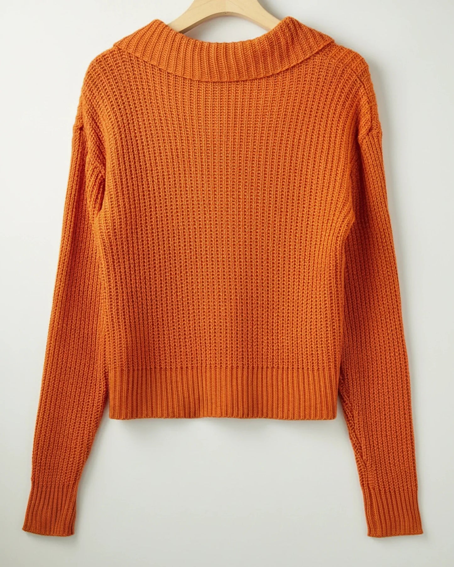 Knit Collar Cropped Cardigan Sweater in Orange - side view