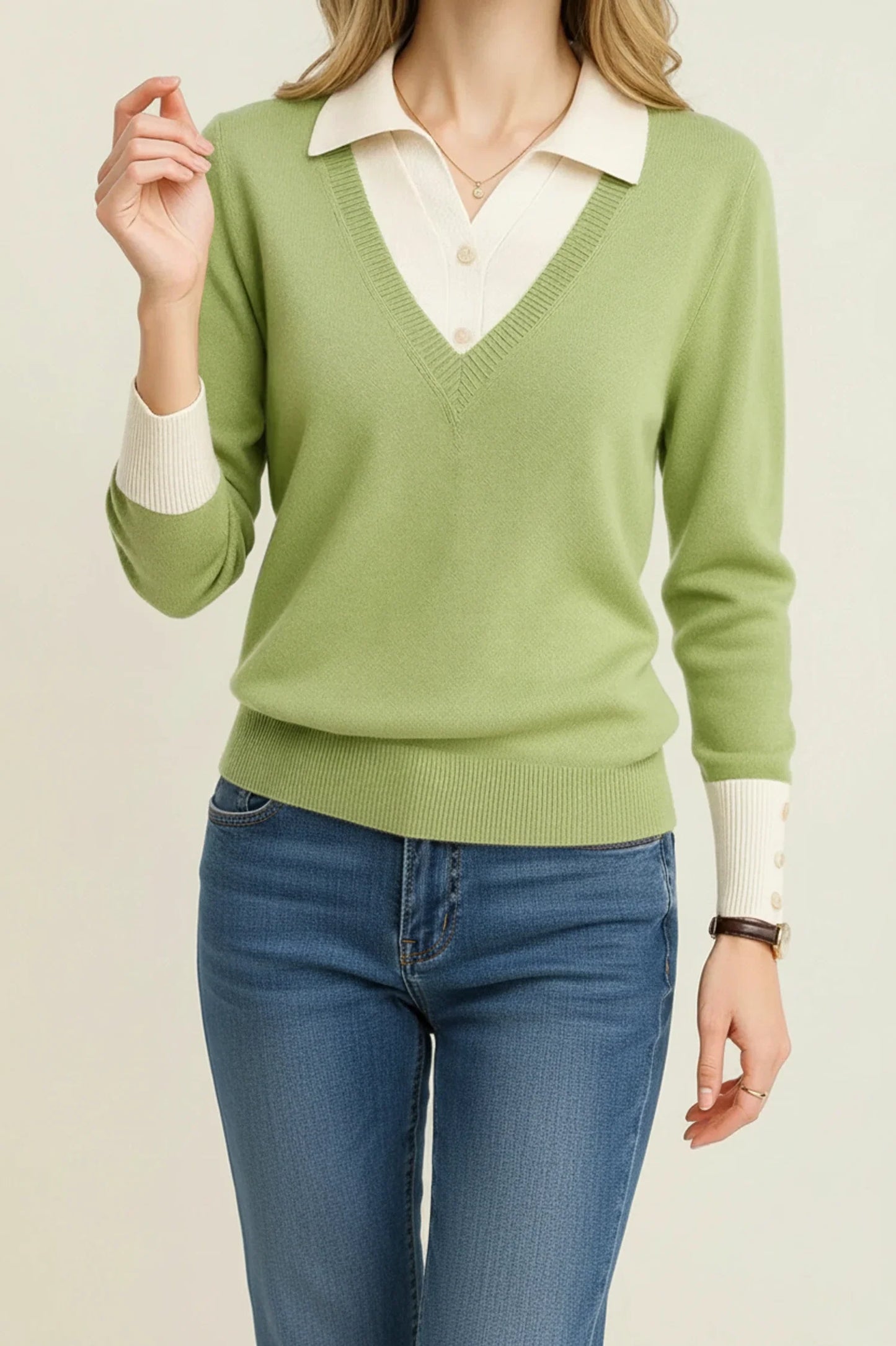 Luvrefashion | V Neck Sweater with Collar for in Brown - image 6