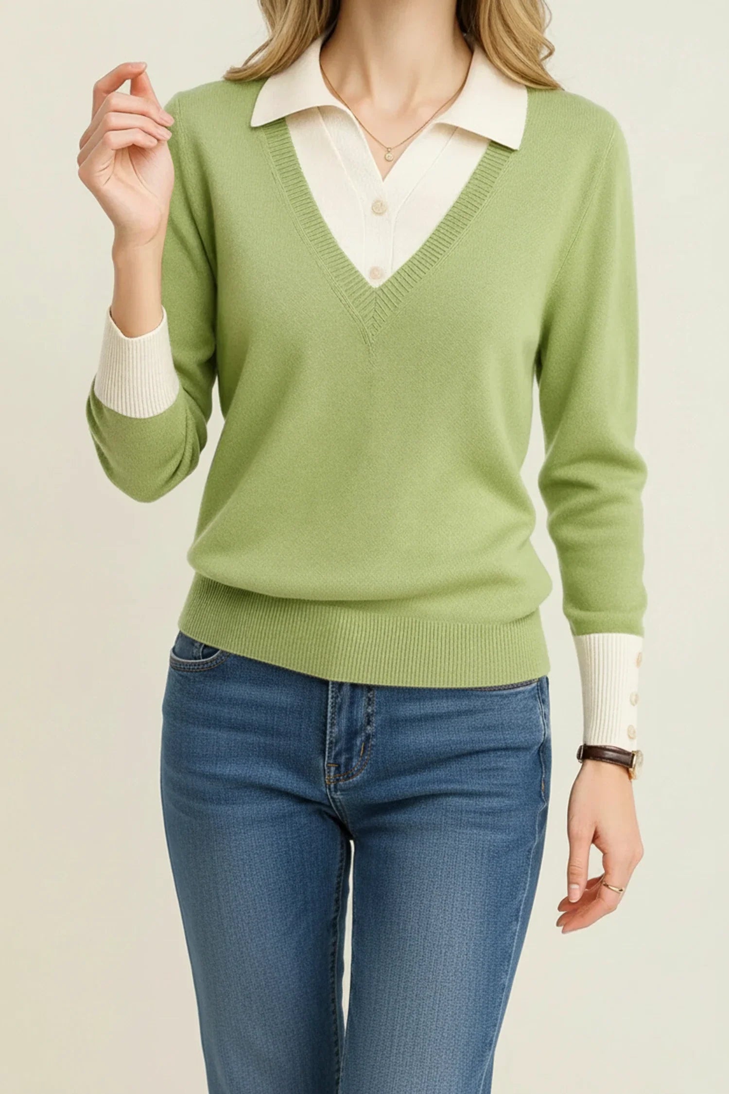 Luvrefashion | V Neck Sweater with Collar for in Brown - image 6