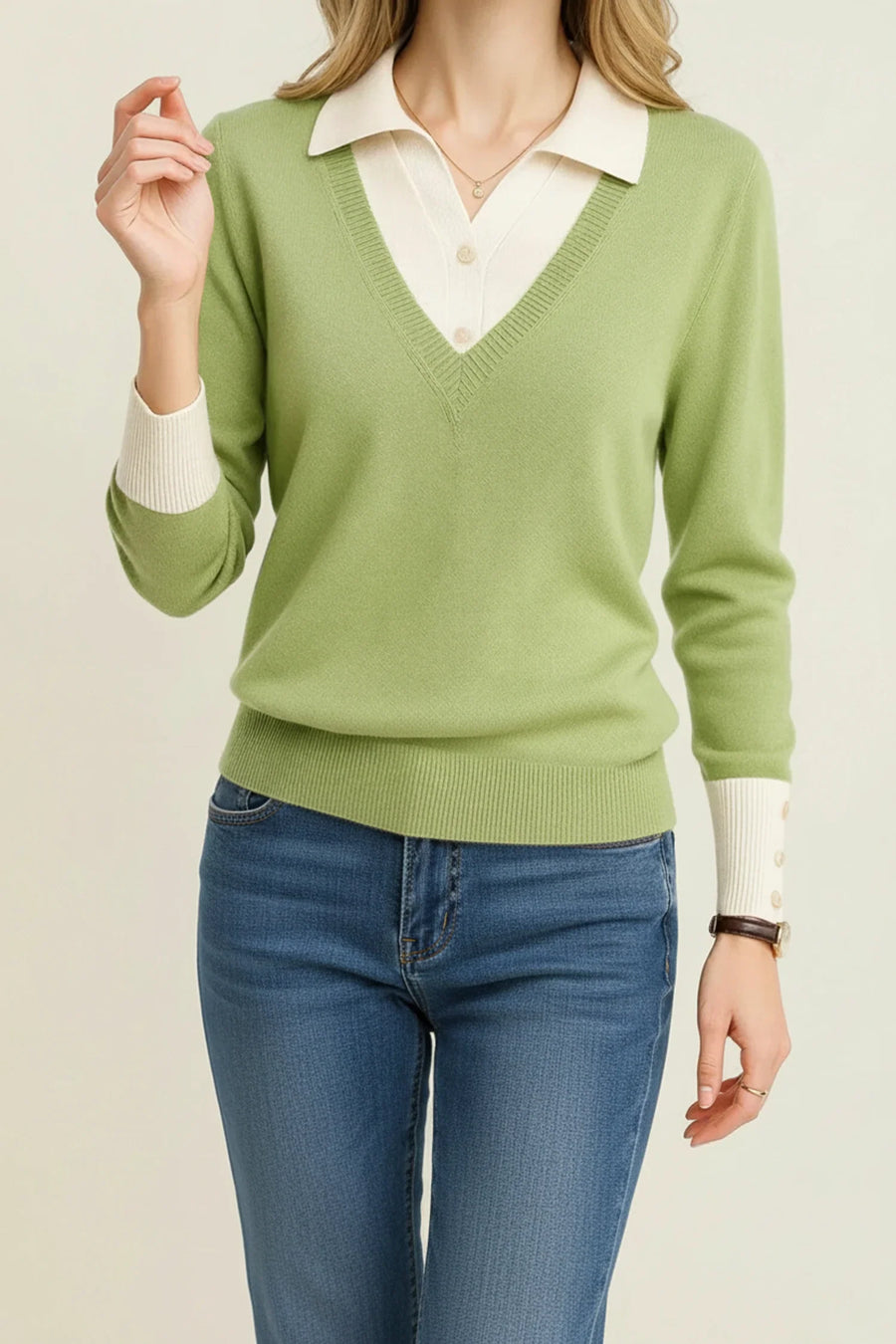 Luvrefashion | V Neck Sweater with Collar for in Brown - image 6