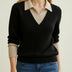 V-Neck Sweater with Collar for Women - Black