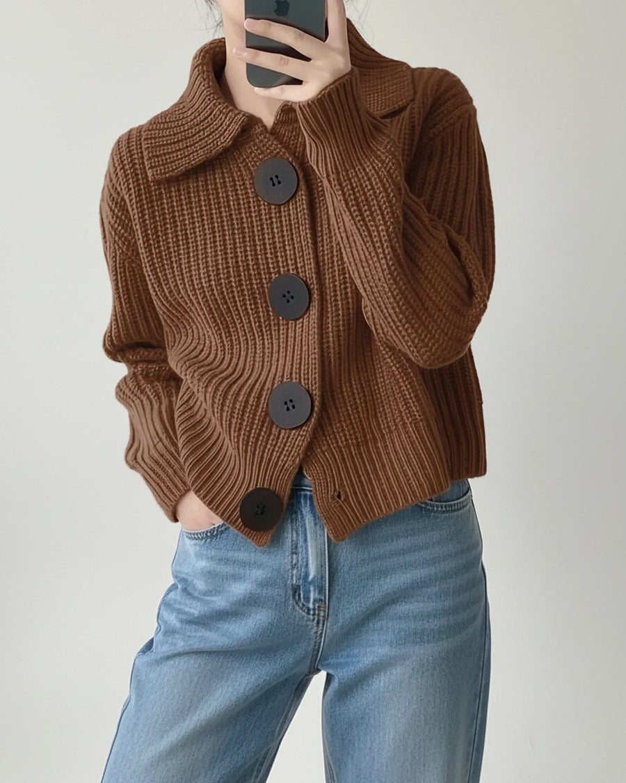 Luvrefashion | Knit Collar Cropped Cardigan Sweater in Orange - detail view