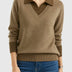 V-Neck Sweater with Collar for Women - Brown