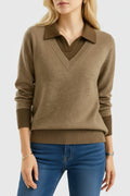 V-Neck Sweater with Collar for Women