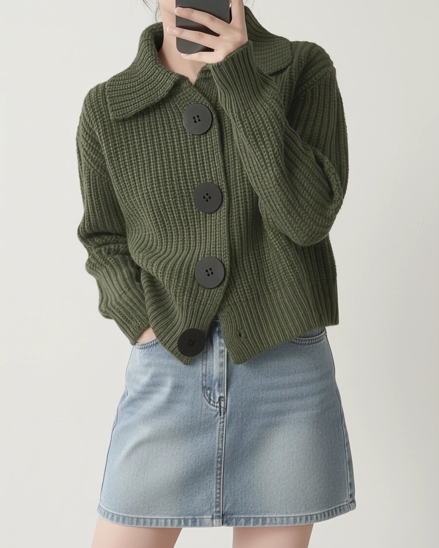 Luvrefashion | Knit Collar Cropped Cardigan Sweater in Orange - back view