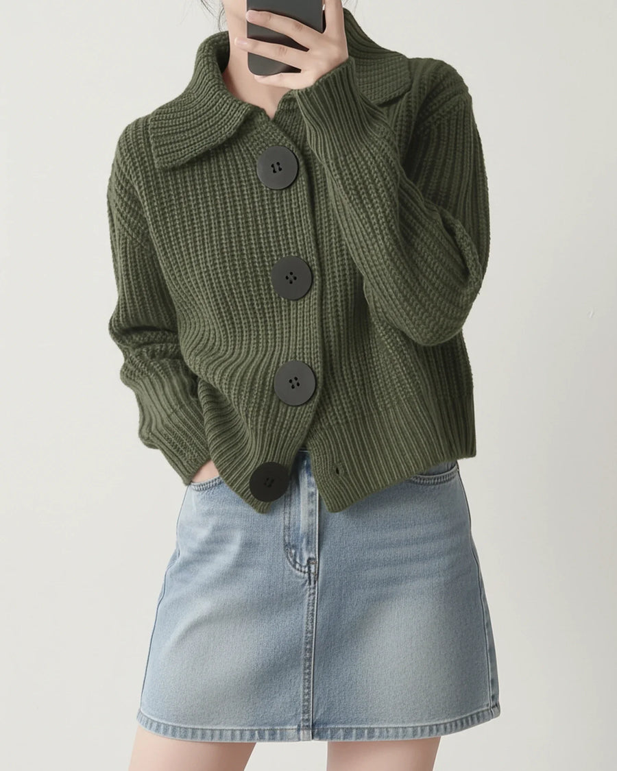 Luvrefashion | Knit Collar Cropped Cardigan Sweater in Orange - back view