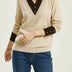 V-Neck Sweater with Collar for Women - Beige