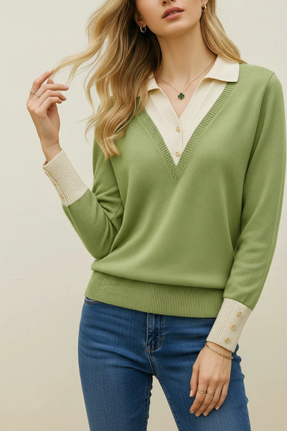 Luvrefashion | V Neck Sweater with Collar for in Brown - styled look