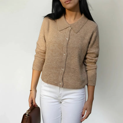 Winter Cardigan Sweater with Collar for in Beige - front view