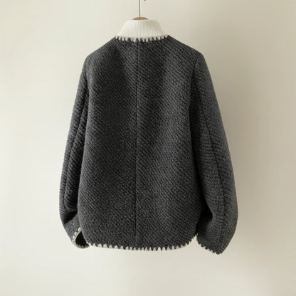 Collarless Knit Cardigan Jacket for in Dark Gray - side view