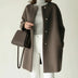 Women's Sleek Collarless Winter Coat - Brown