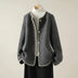Collarless Knit Cardigan Jacket for Women - Dark Gray