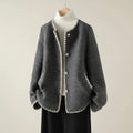 Collarless Knit Cardigan Jacket for Women
