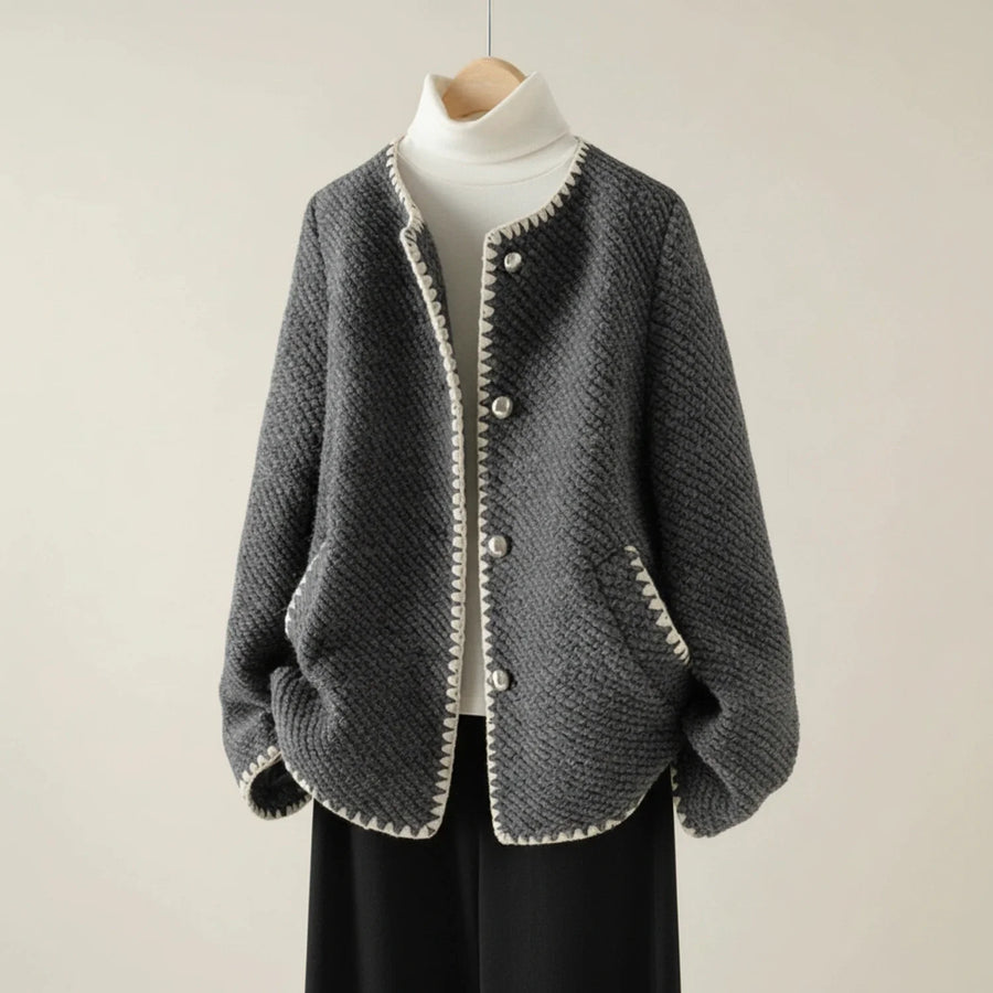 Luvrefashion | Collarless Knit Cardigan Jacket for in Dark Gray - front view