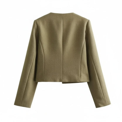 Cropped Collarless Blazer for in Khaki - side view