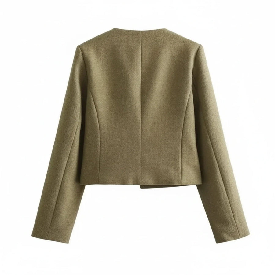 Luvrefashion | Cropped Collarless Blazer for in Khaki - side view