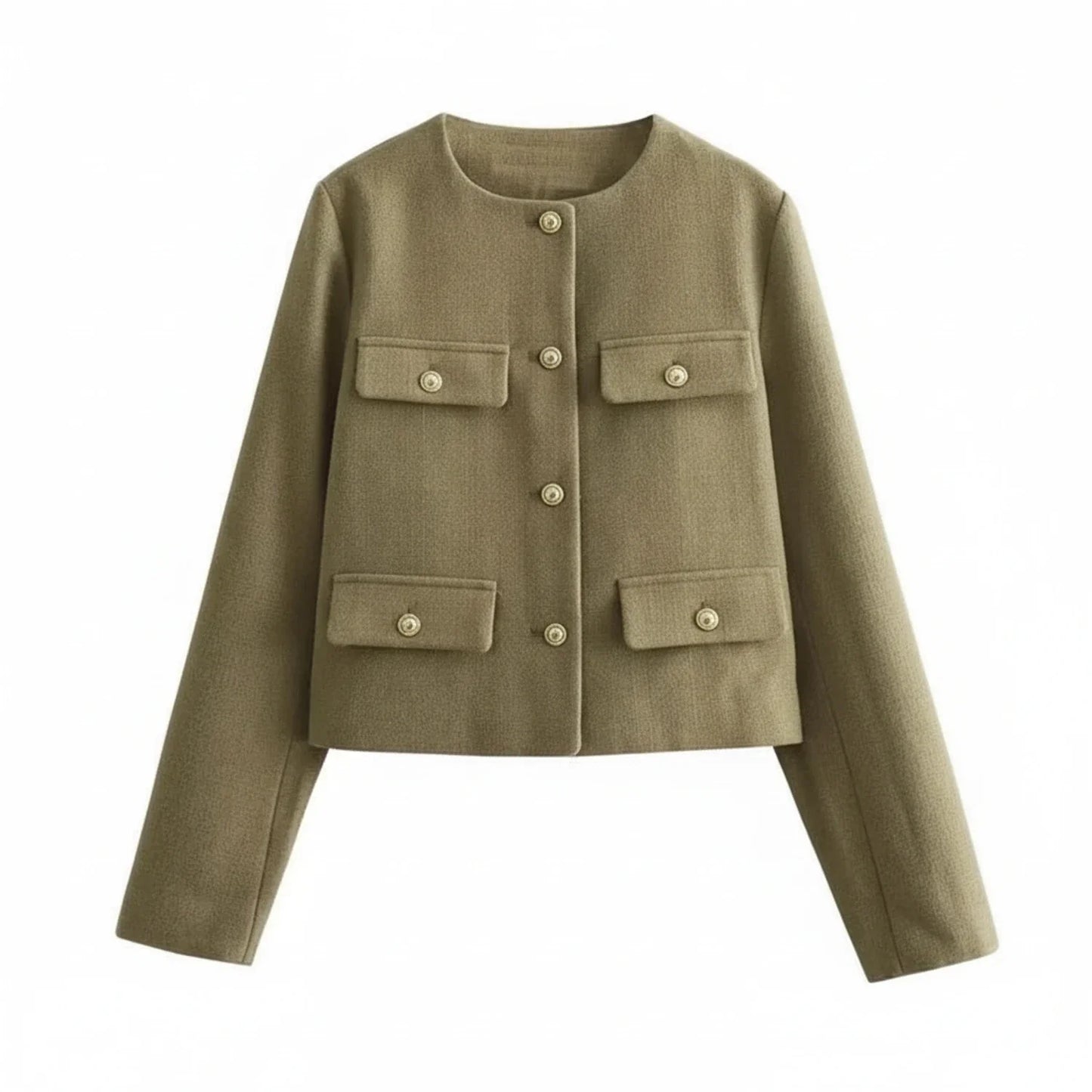 Cropped Collarless Blazer for in Khaki - front view