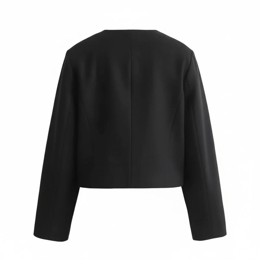 Luvrefashion | Cropped Collarless Blazer for in Khaki - styled look
