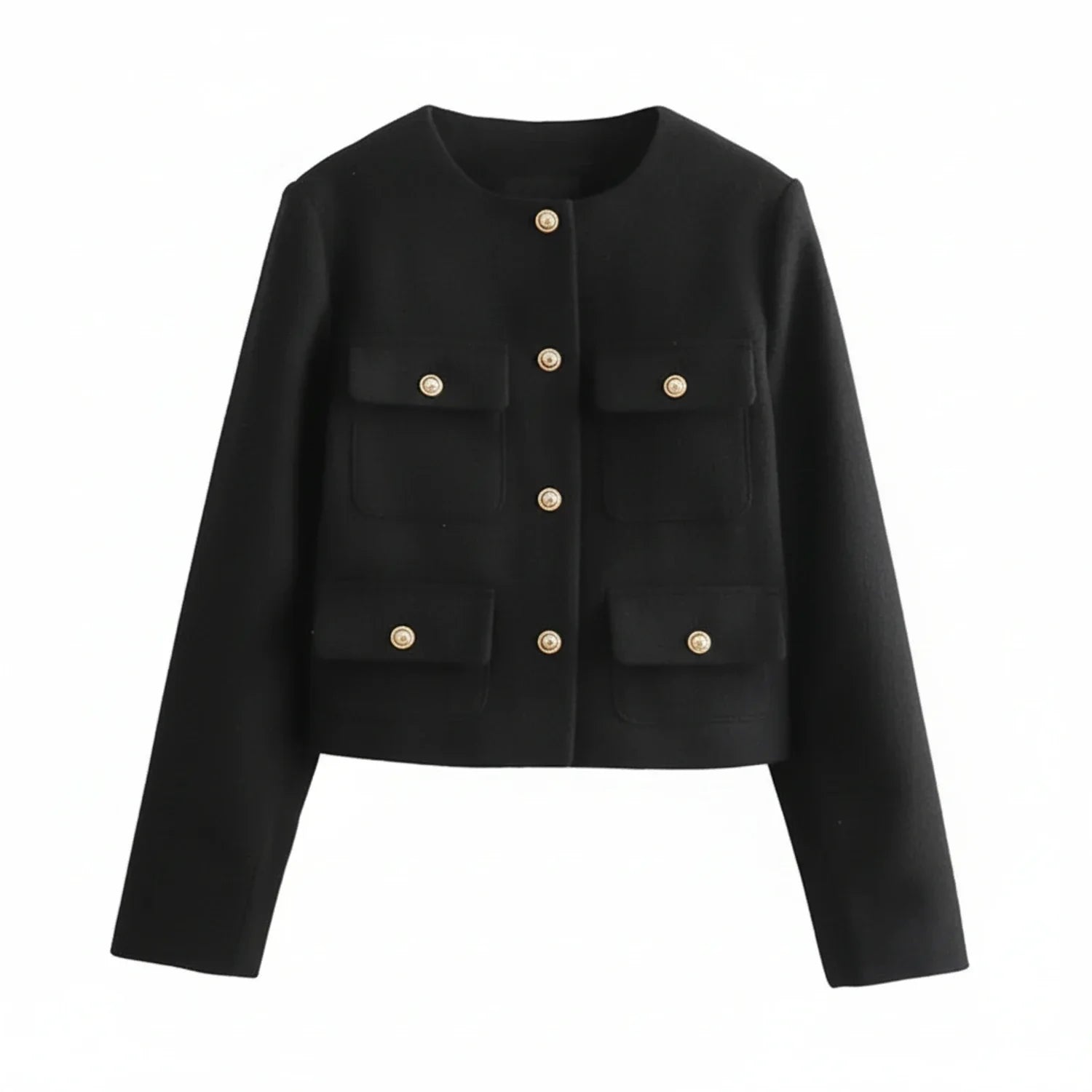 Luvrefashion | Cropped Collarless Blazer for in Khaki - detail view