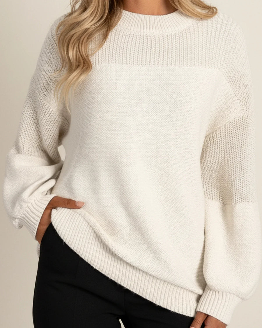 Luvrefashion | Cozy Knit Sweater for Winter Casual in White - front view