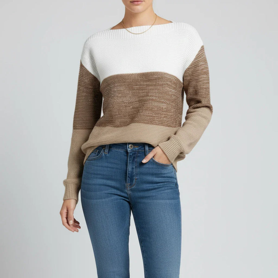 Luvrefashion | Ladies' Multi Tone Sweater in Khaki - side view