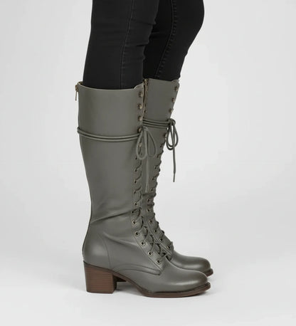 Block Heel Combat Boots for in Grey - front view