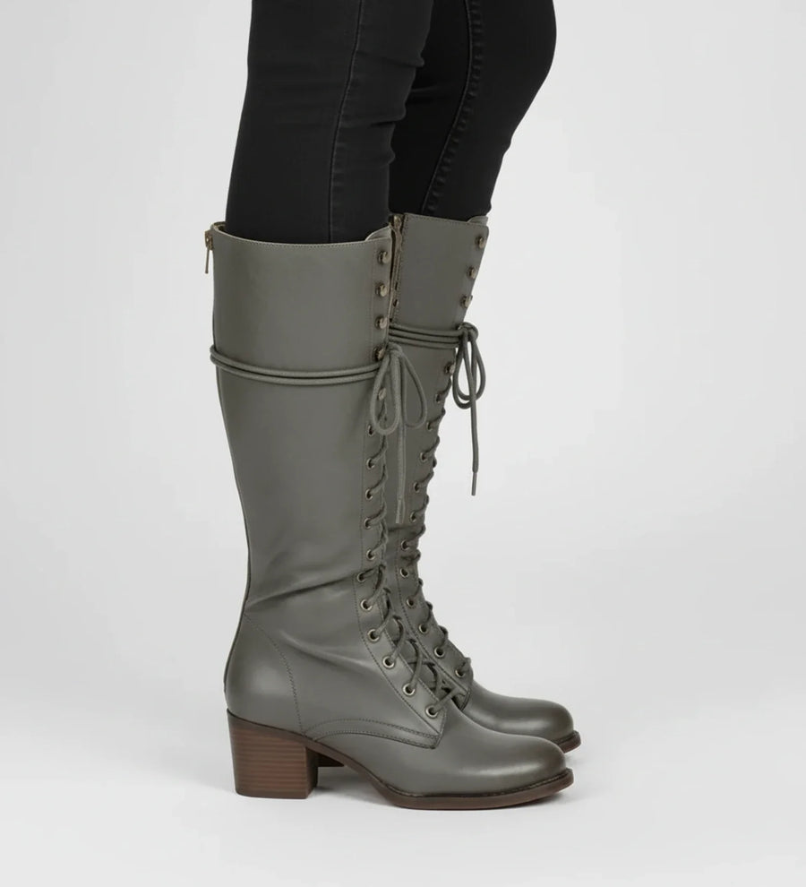 Luvrefashion | Block Heel Combat Boots for in Grey - front view