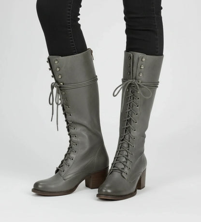 Block Heel Combat Boots for in Grey - side view