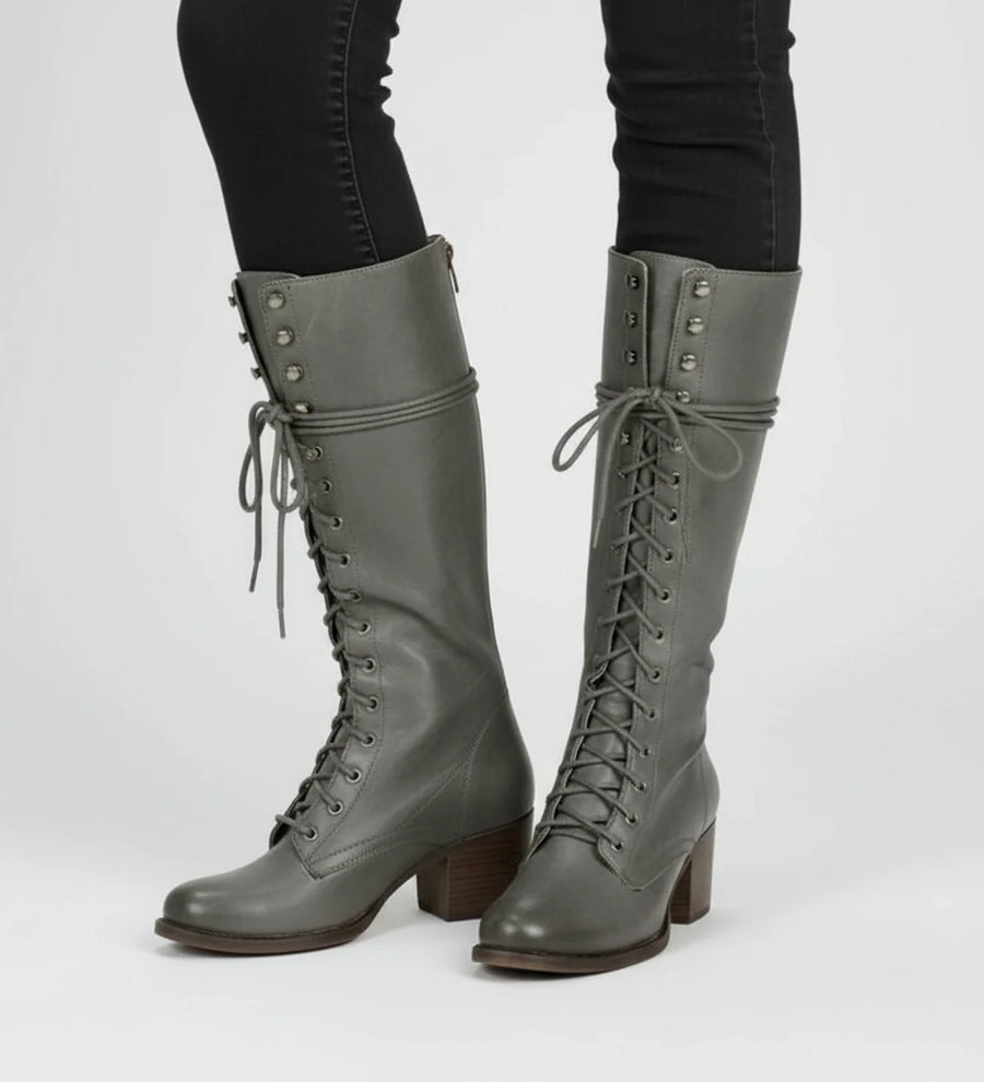 Luvrefashion | Block Heel Combat Boots for in Grey - side view