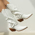 White Western Boots with Harness Straps for Women - White