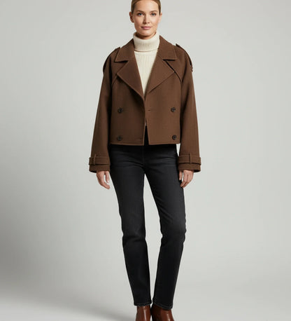 Double Breasted Cropped Coat for in Brown - back view