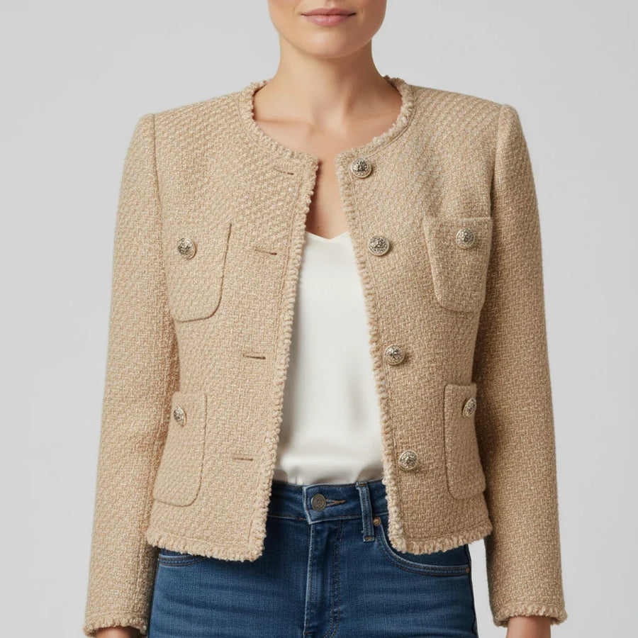 Luvrefashion | Cropped Tweed Jacket for in Beige - front view