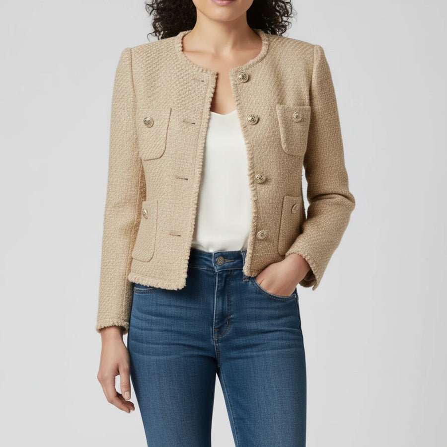 Luvrefashion | Cropped Tweed Jacket for in Beige - detail view