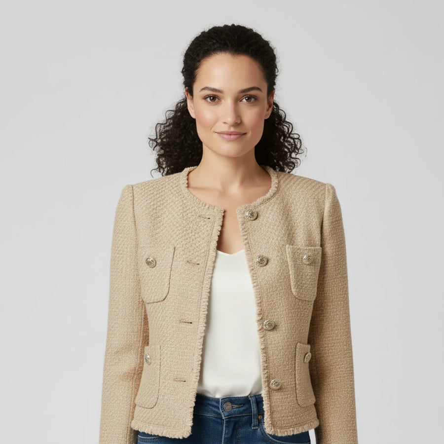 Luvrefashion | Cropped Tweed Jacket for in Beige - back view