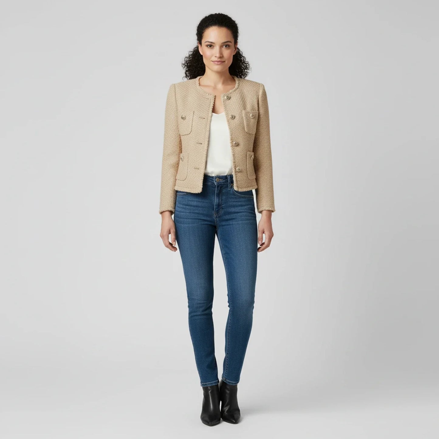 Cropped Tweed Jacket for in Beige - side view