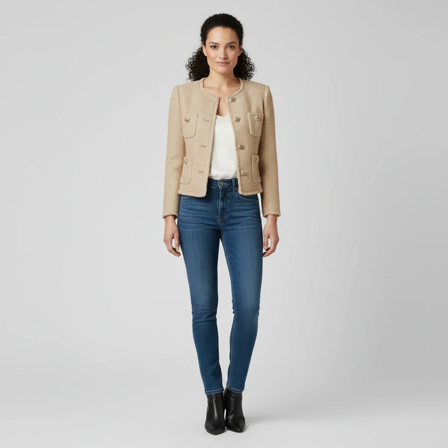 Cropped Tweed Jacket for in Beige - side view