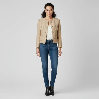 Cropped Tweed Jacket for in Beige - side view
