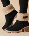 Cuffed Sherpa-Lined Block Heel Ankle Boots for Women