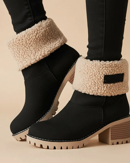 Cuffed Sherpa Lined Block Heel Ankle Boots for in Black - front view