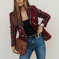 Plaid Double-Breasted Blazer for Women