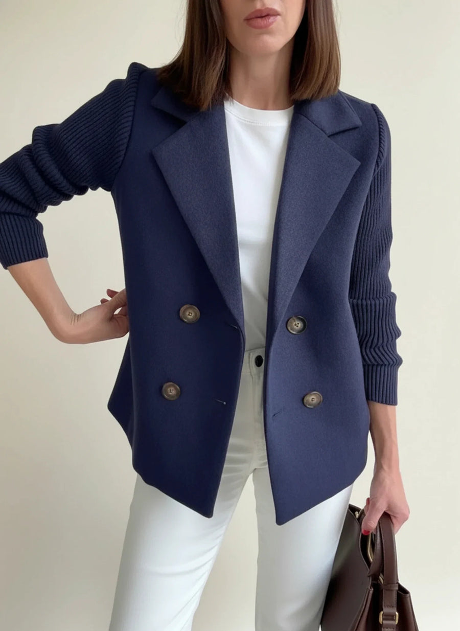 Luvrefashion | Ladies' Double Breasted Blazer in Beige - side view