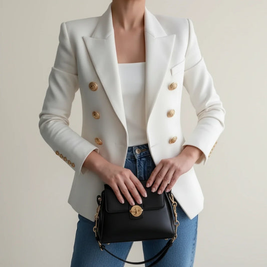 Tailored Double Breasted Blazer for in White - front view