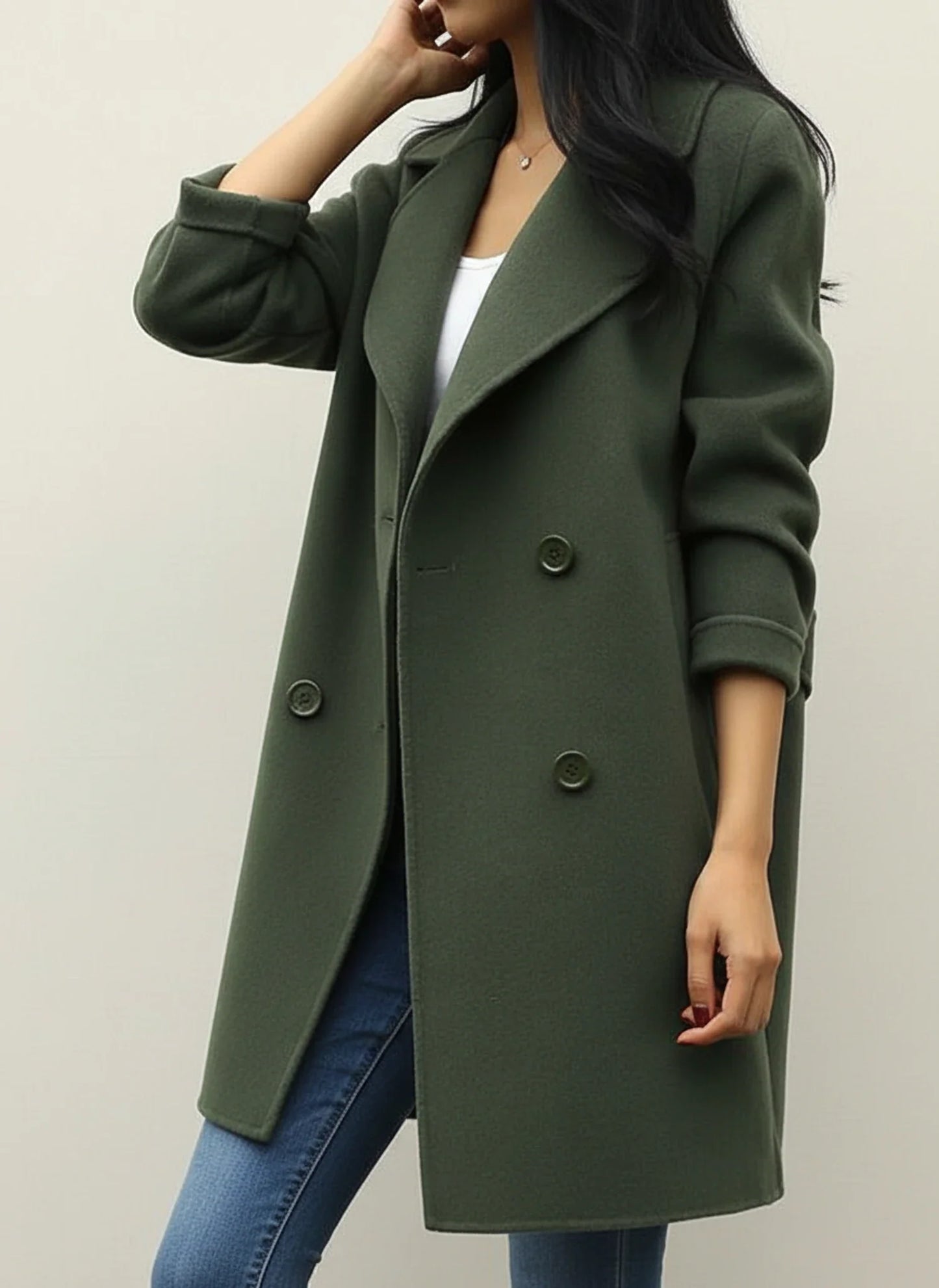 Chic Double Breasted Coat for in Army Green - side view