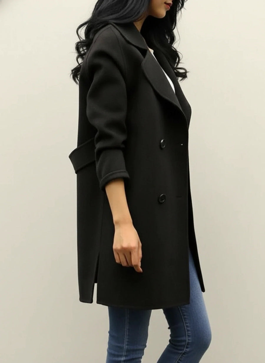 Luvrefashion | Chic Double Breasted Coat for in Army Green - detail view