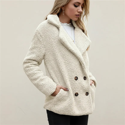 Double Breasted Teddy Peacoat for in Beige - back view