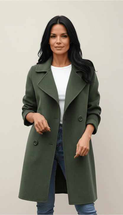 Chic Double Breasted Coat for in Army Green - front view